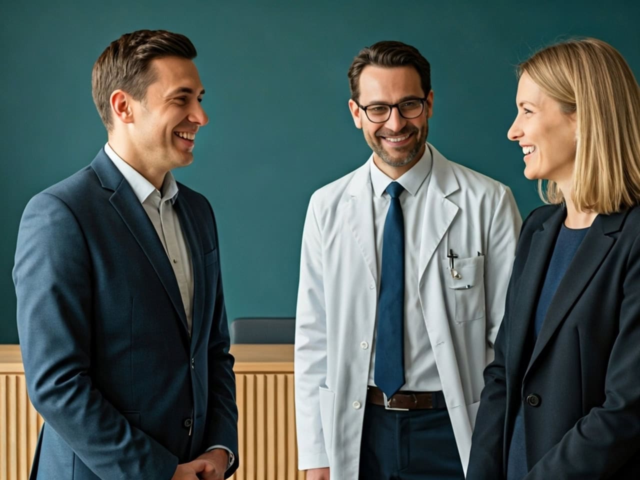 Two attorneys and doctor in a friendly meeting